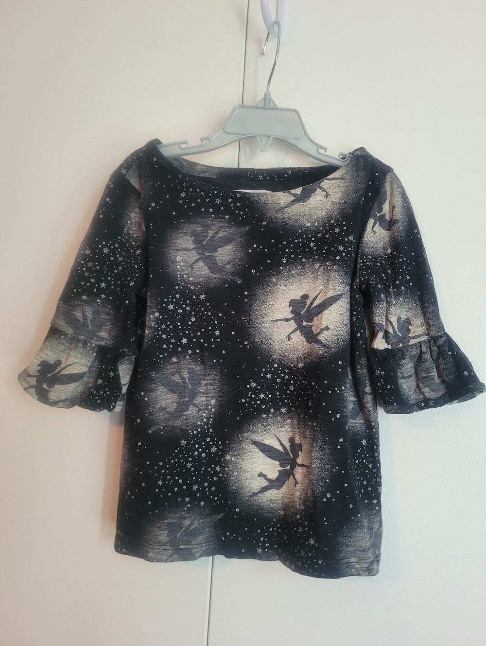 7/8 Gap Disney Tinkerbell Black Fairy Print Bell-Sleeve Top